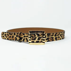 Cinturón de leopardo de anchura media con hebilla dorada