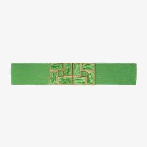 Cinturón elástico verde con hebillas cuadradas