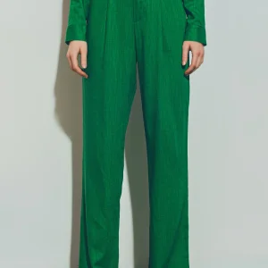 pantalón ancho de pinzas tejido algodon ligero en verde